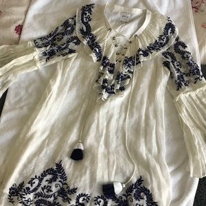 White pok-a-dot lace dress with blue detailing